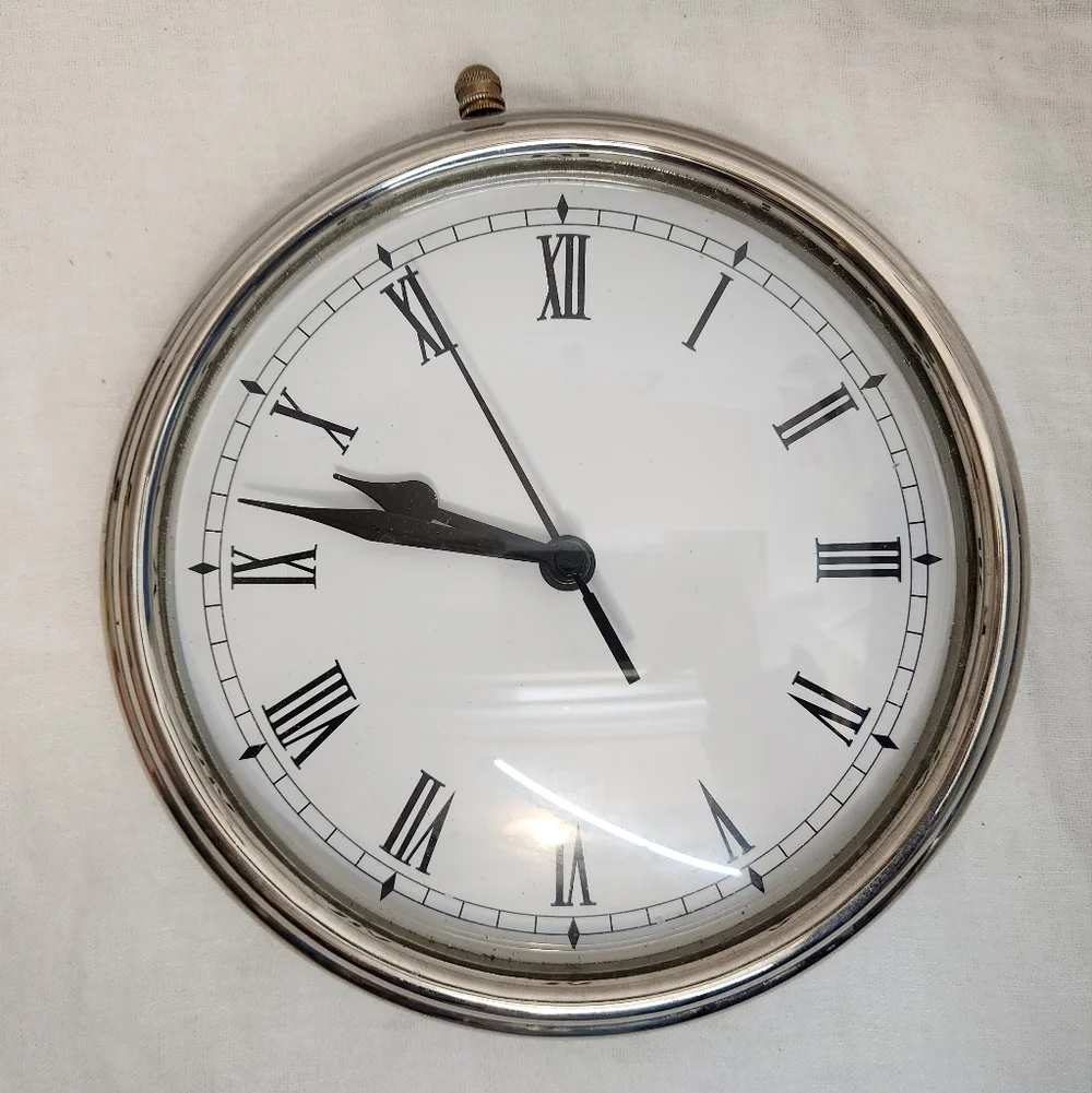 Pottery Barn Heavy Silver Toned (Missing Ring) Coin Turn Battery Operated Clock